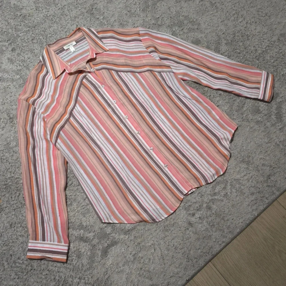 ✨️4/$20. COMO BLU Retro Striped Long Sleeve, Linen Look. Multi-Color, 70's - Picture 10 of 13